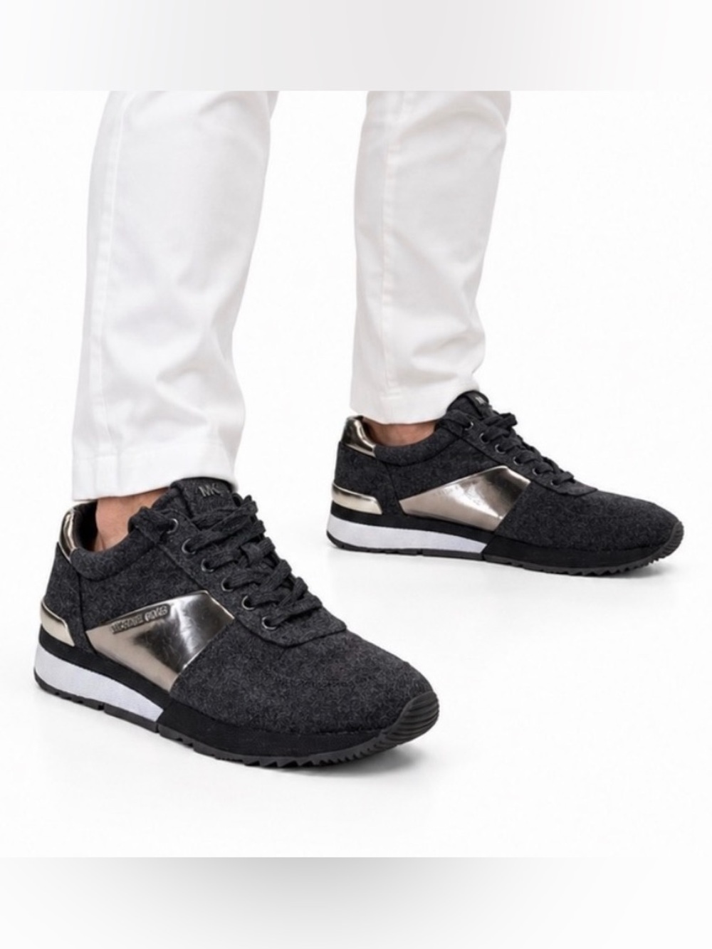 Michael Kors Men’s Black & Silver Lace-Up Sneakers | Size 9.5 | NWOT - Picture 1 of 16